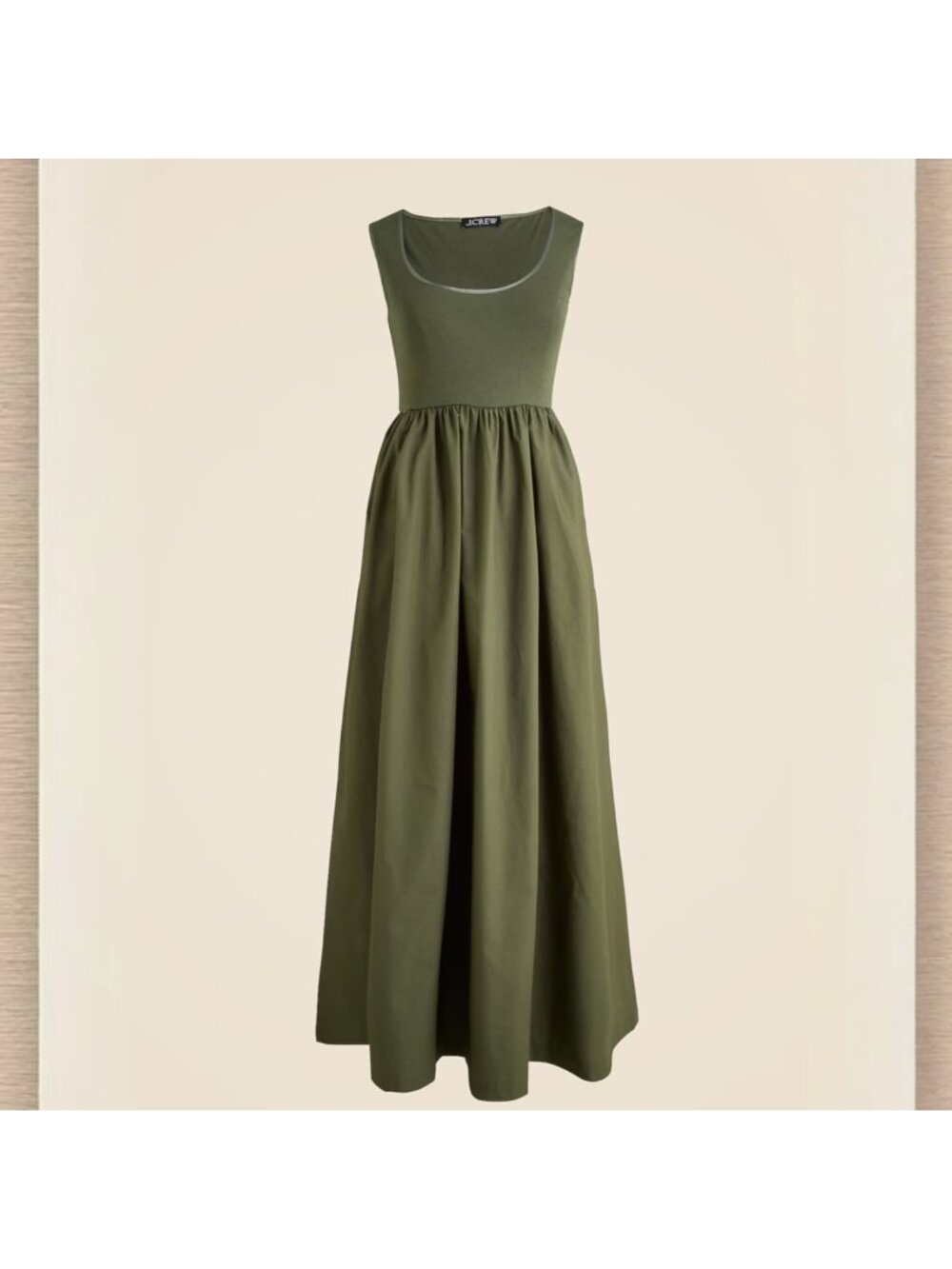 J.Crew Dress Small Green Dark Capers Scoopneck Mixy Maxi Minimalist Preppy NWT